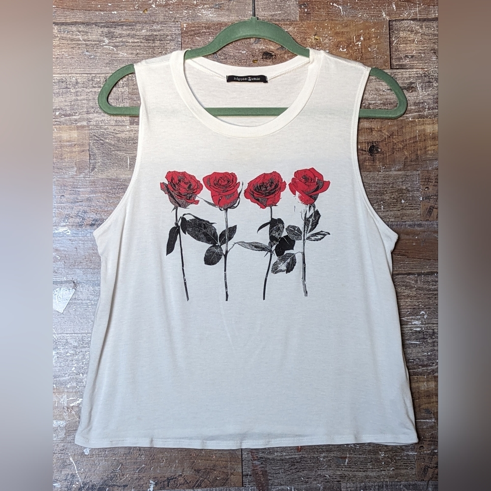 Hippie Chic White Tank With Long Stem Red Roses